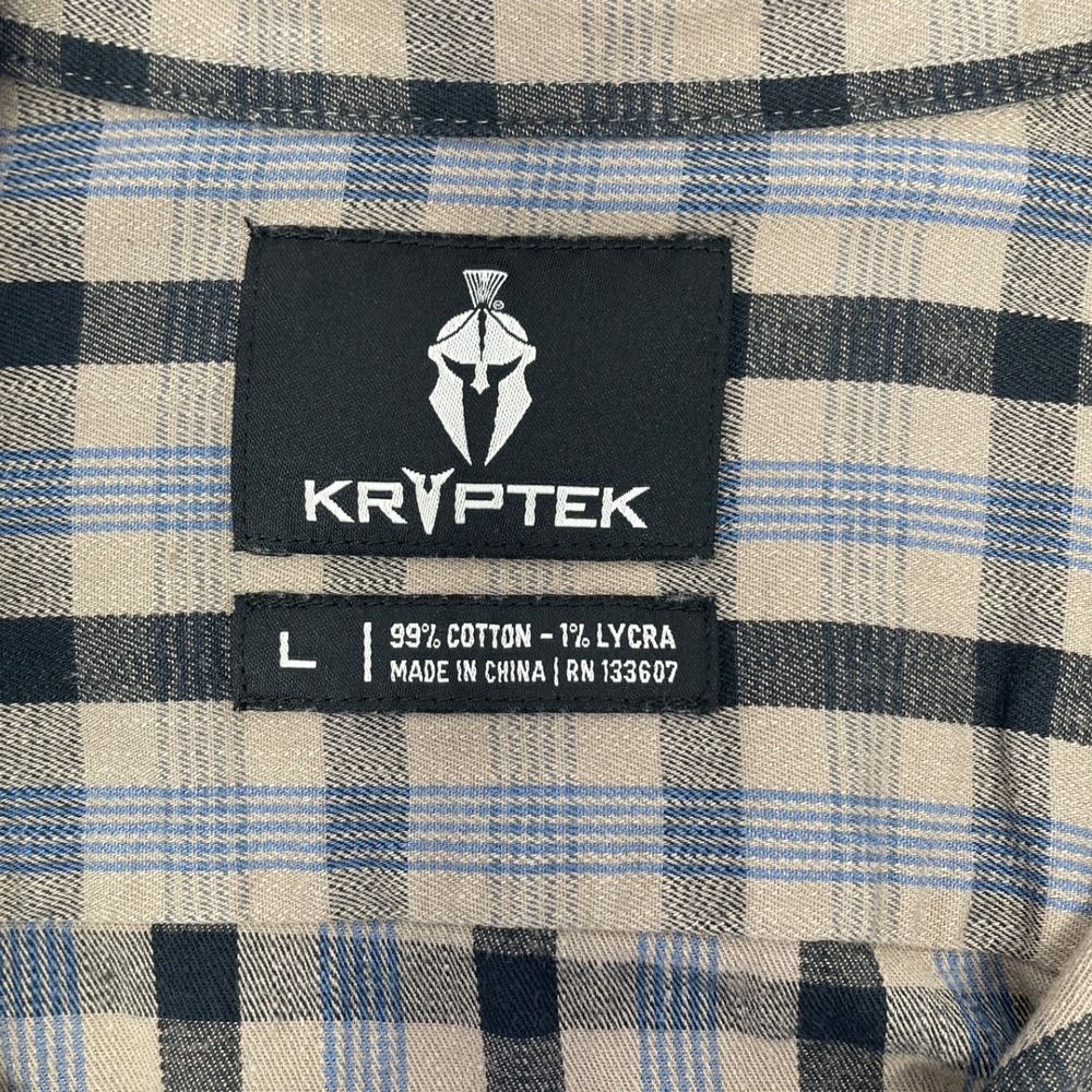 Kryptek M-L Black Brown Blue Plaid Flannel Long Sleeve Snap Button Shirt - Picture 3 of 11